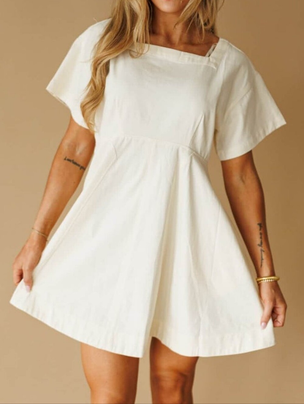 Klesis Sidewalk Cafe Short Sleeve High Waist Mini Dress Butter Medium
